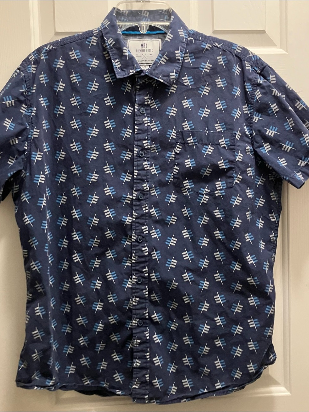 MBX Premium Goods Mens Casual Summer Button Up Shirt Large 100% Cotton Navy